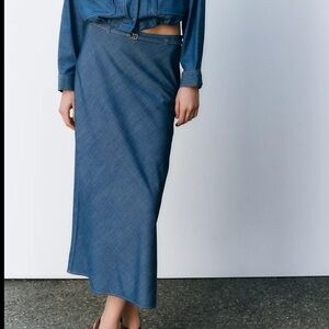 Zara Blue Long Skirt With Thin Belt